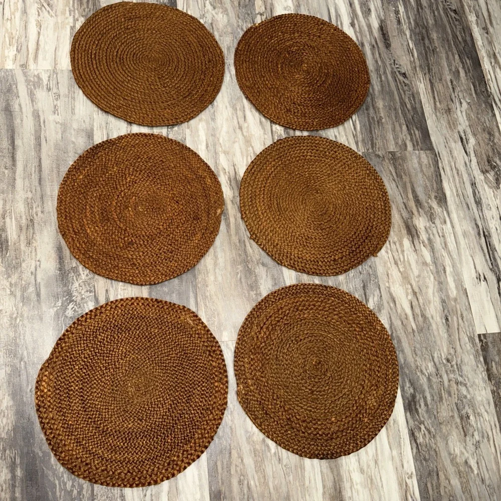 Woven Macrame Fiber 6 Pc Placemat Set Cottagecore Rust Brown Fall Autumn 15 In